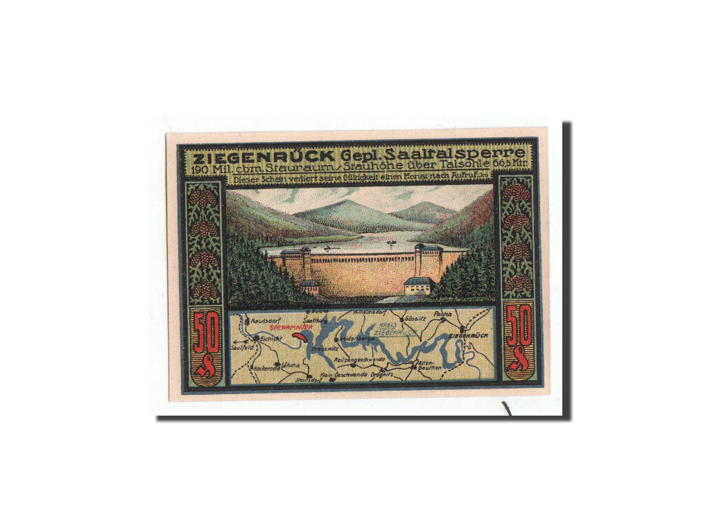 Billete, Alemania, Ziegenrück, 50 Pfennig, paysage, 1921, 1921-07-30, UNC