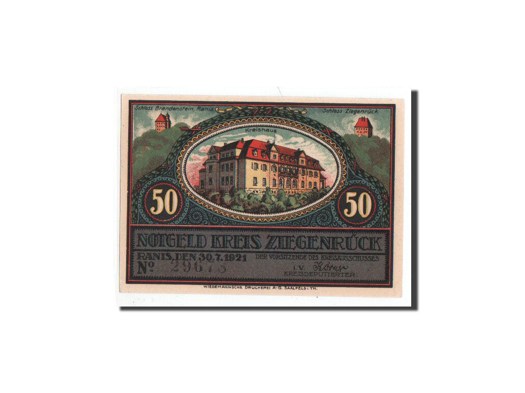 Billete, Alemania, Ziegenrück, 50 Pfennig, chateau 3, 1921, 1921-07-30, UNC