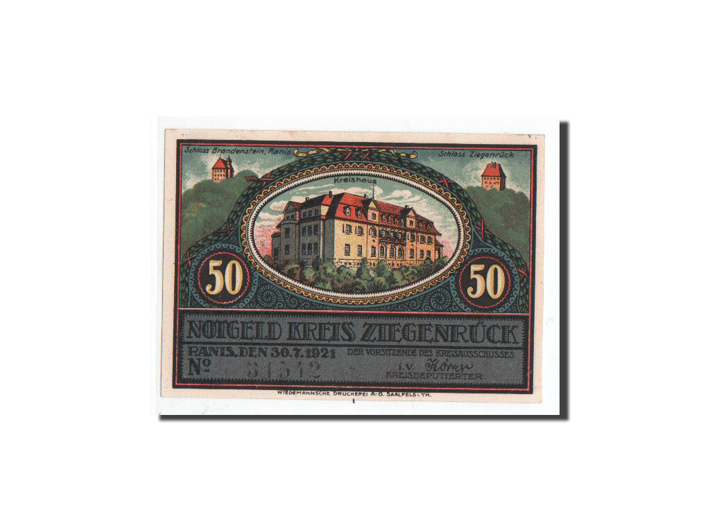 Billete, Alemania, Ziegenrück, 50 Pfennig, paysage 1, 1921, 1921-07-30, UNC