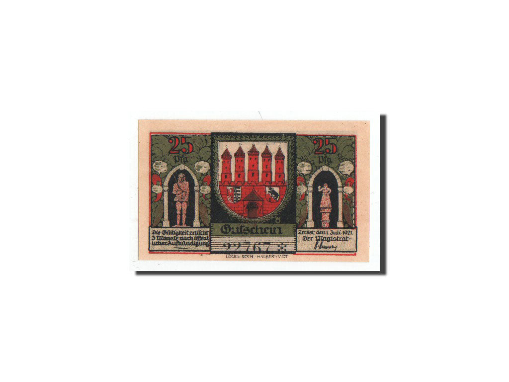 Geldschein, Deutschland, Zerbst, 25 Pfennig, verre, 1921, 1921-07-01, UNZ