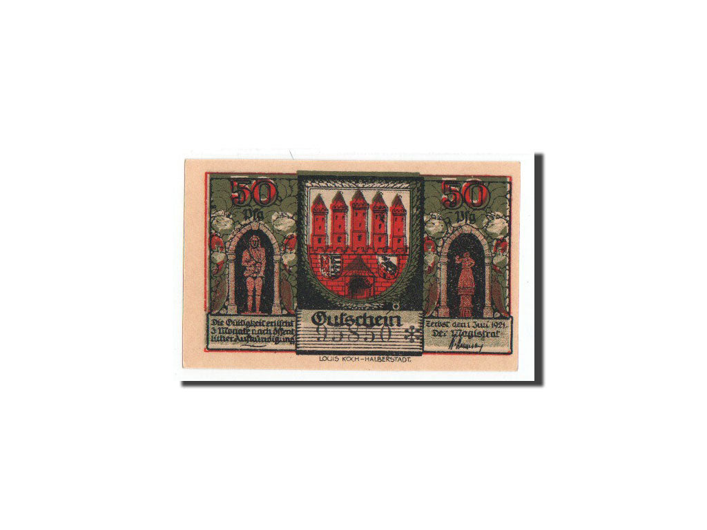 Geldschein, Deutschland, Zerbst, 50 Pfennig, rempart 3, 1921, 1921-07-01, UNZ