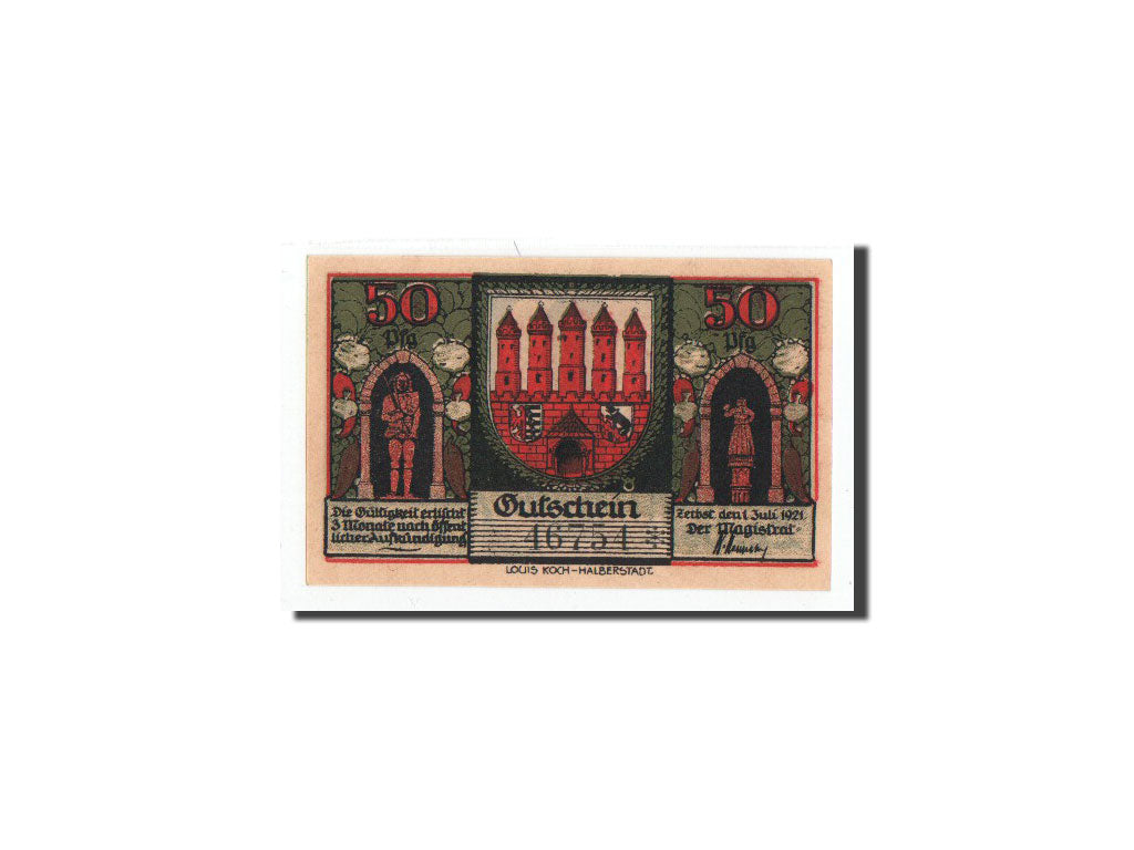 Geldschein, Deutschland, Zerbst, 50 Pfennig, REMPART 4, 1921, 1921-07-01, UNZ