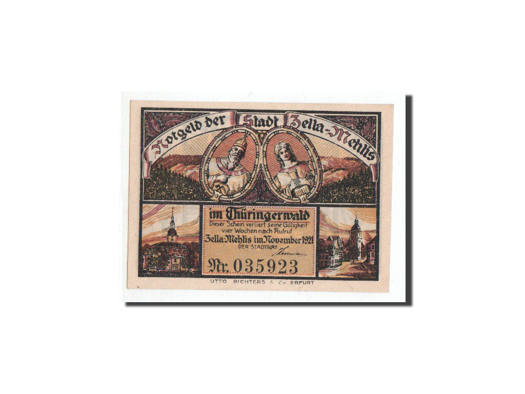 Banconote, Germania, Zella-Mehlis, 10 Pfennig, paysage, 1921, Undated, FDS