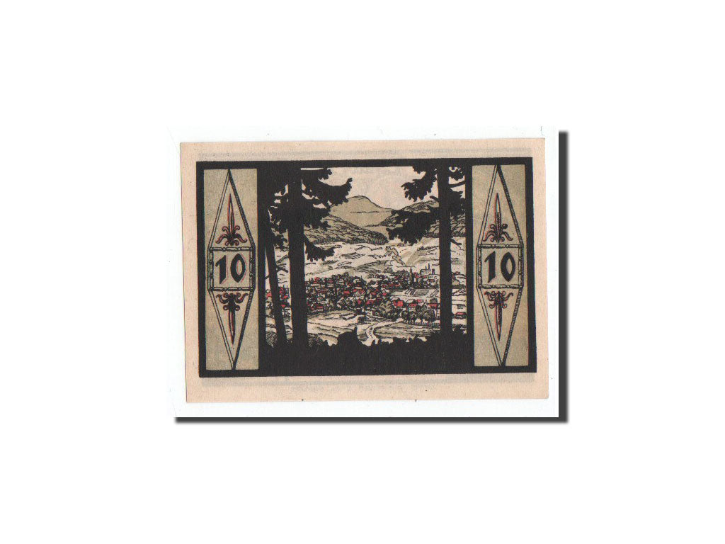 Banconote, Germania, Zella-Mehlis, 10 Pfennig, paysage, 1921, Undated, FDS