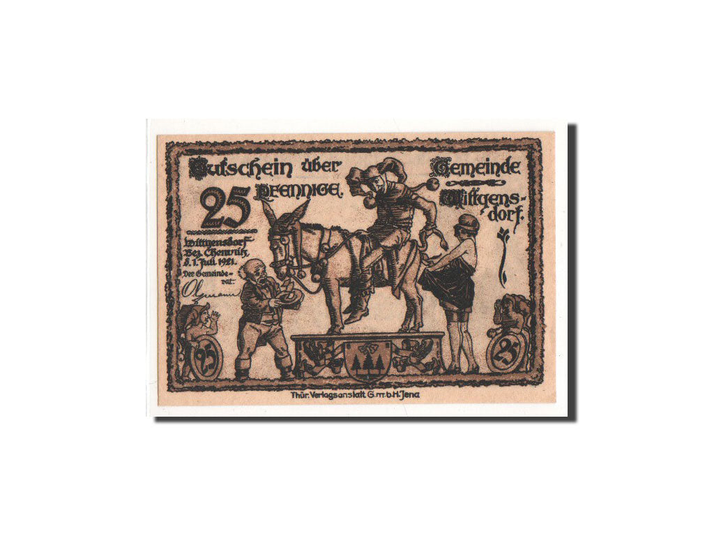 Banknote, Germany, Wittgensdorf, 25 Pfennig, personnage, 1921, 1921-07-01