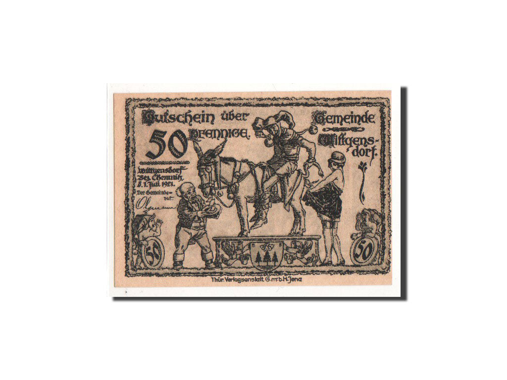 Banknote, Germany, Wittgensdorf, 50 Pfennig, personnage, 1921, 1921-07-01