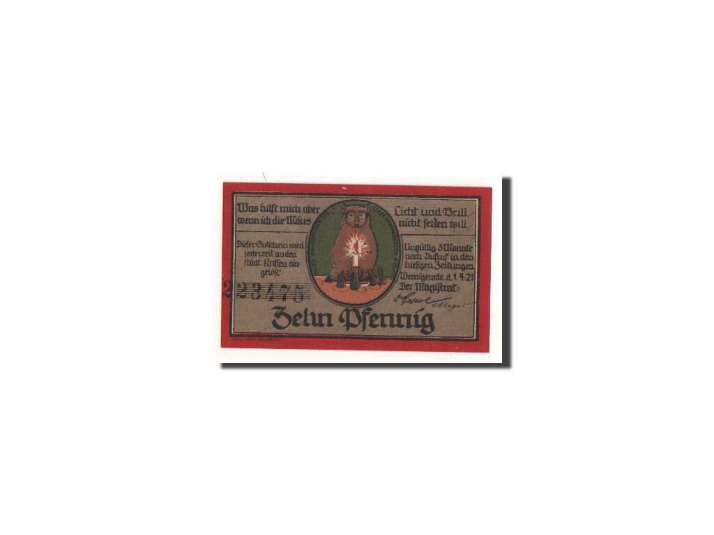 Billete, Alemania, Wernigerode, 10 Pfennig, personnage, 1921, 1921-04-01, UNC