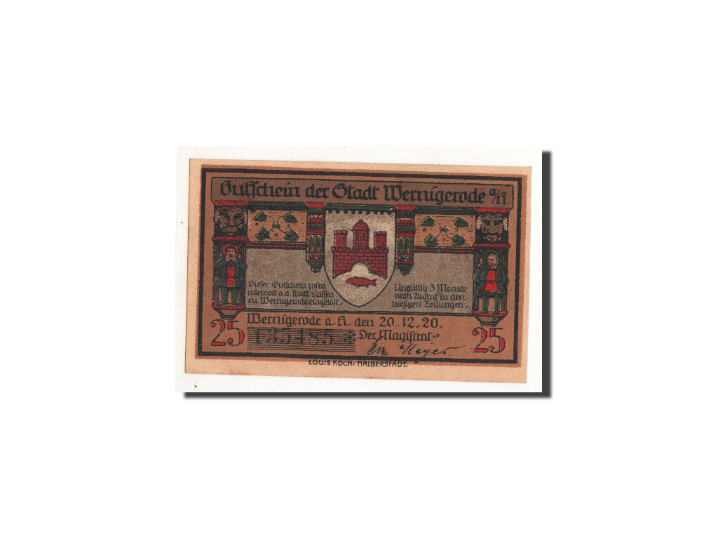 Billete, Alemania, Wernigerode, 25 Pfennig, personnage, 1920, 1920-12-20, UNC