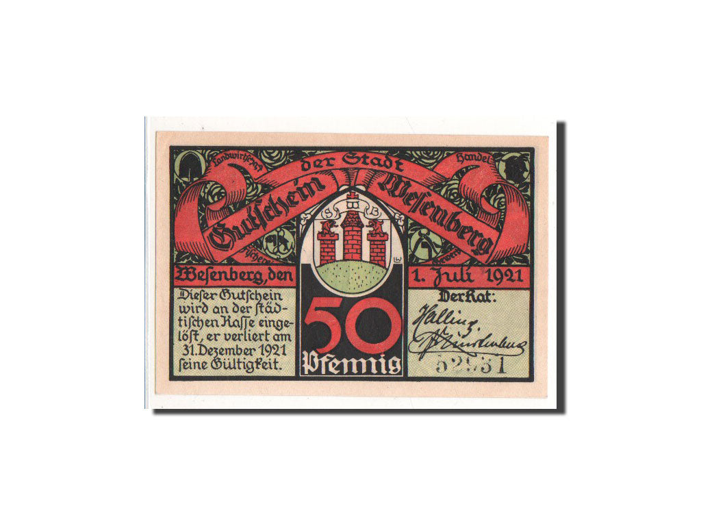 Geldschein, Deutschland, Wesenberg, 50 Pfennig, personnage, 1921, 1921-07-01