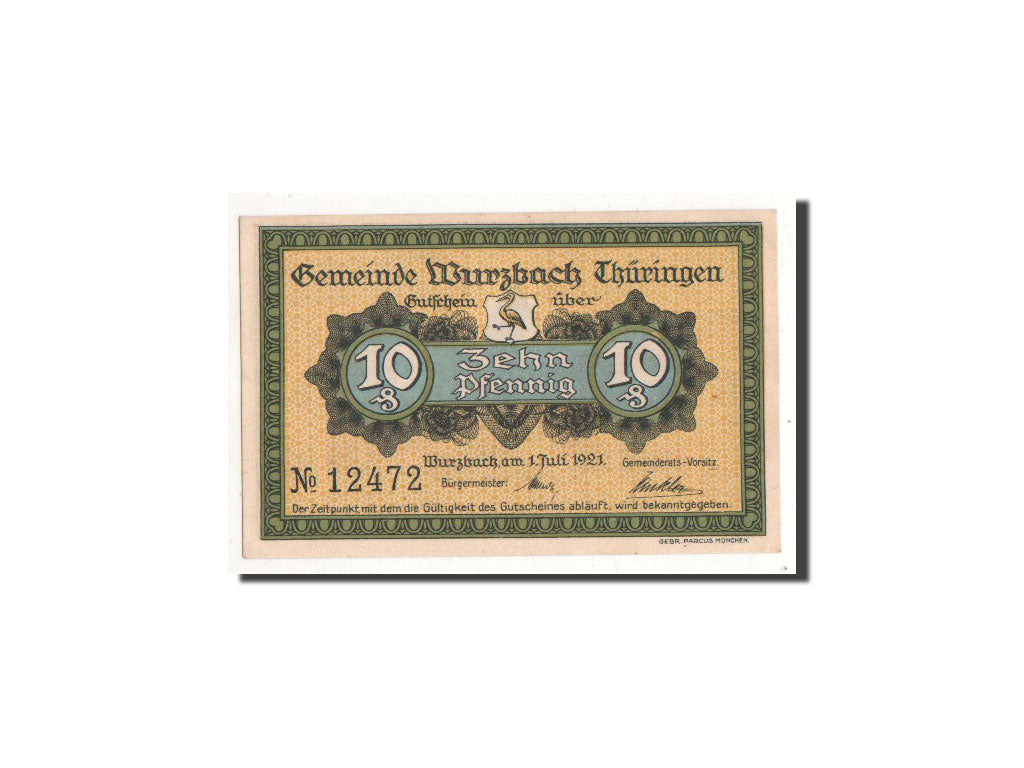 Geldschein, Deutschland, Wurzbach, 10 Pfennig, paysage, 1921, 1921-07-01, UNZ
