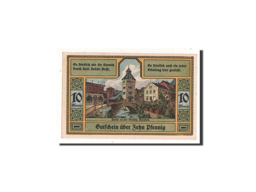 Geldschein, Deutschland, Wurzbach, 10 Pfennig, paysage, 1921, 1921-07-01, UNZ
