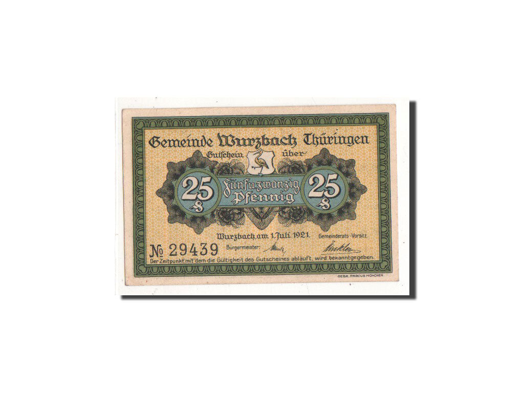 Geldschein, Deutschland, Wurzbach, 25 Pfennig, paysage, 1921, 1921-07-01, UNZ