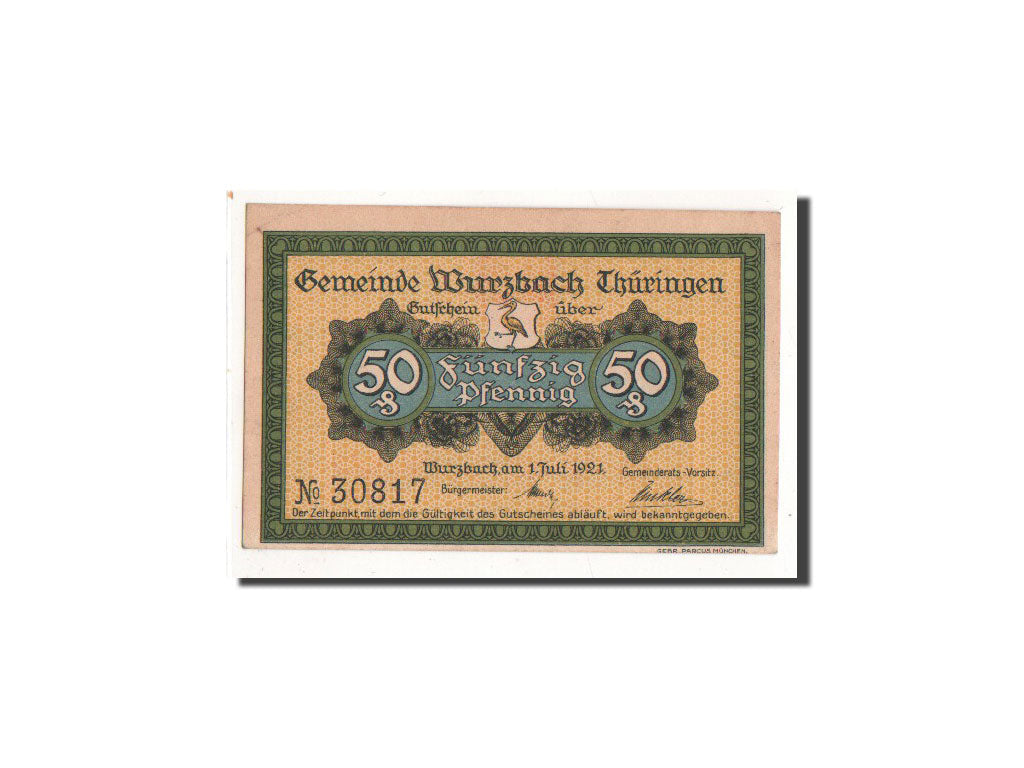 Geldschein, Deutschland, Wurzbach, 50 Pfennig, paysage, 1921, 1921-07-01, UNZ