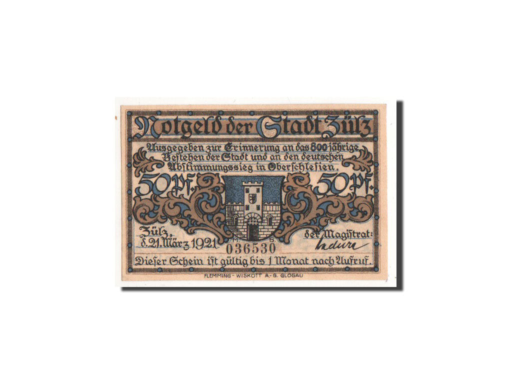 Geldschein, Deutschland, Zülz, 50 Pfennig, paysage, 1921, 1921-03-21, UNZ