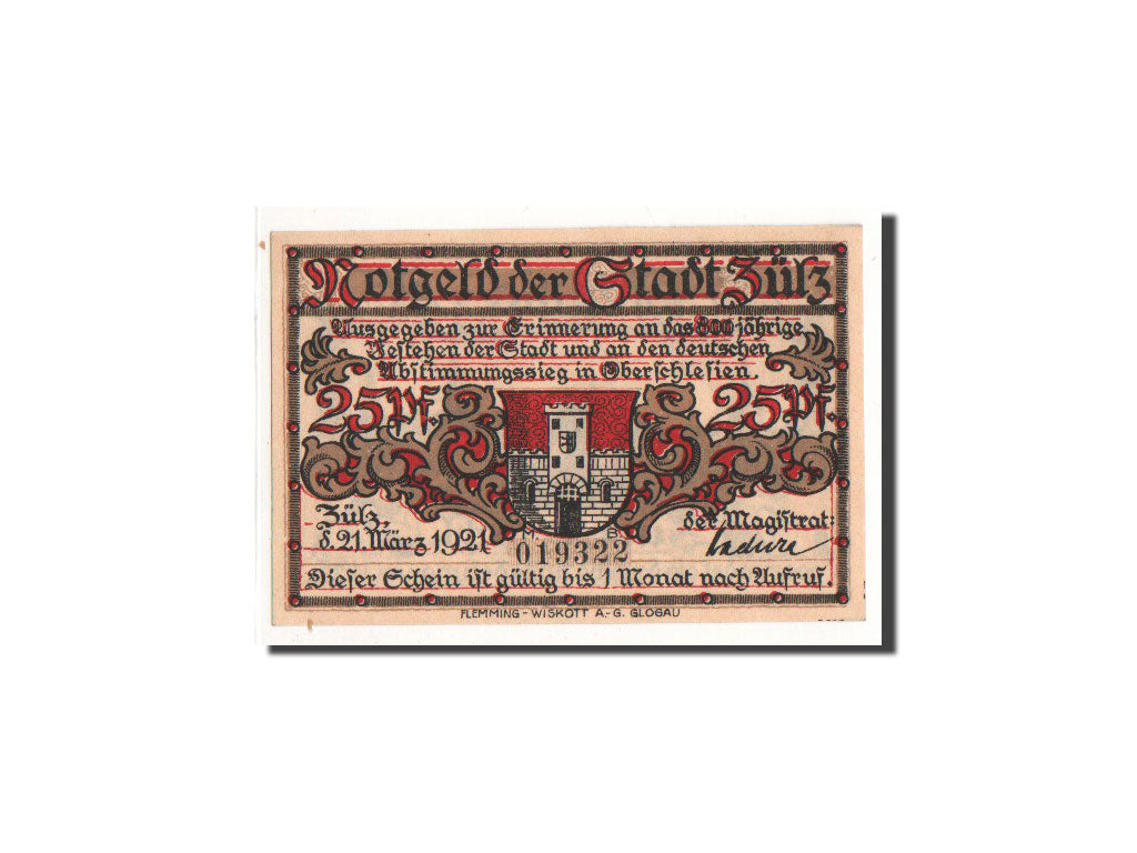 Geldschein, Deutschland, Zülz, 25 Pfennig, paysage, 1921, 1921-03-21, UNZ