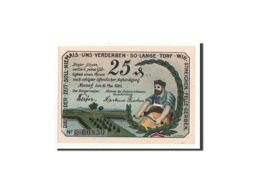 Geldschein, Deutschland, Nortorf, 25 Pfennig, Ecusson, 1920, 1920-05-10, UNZ