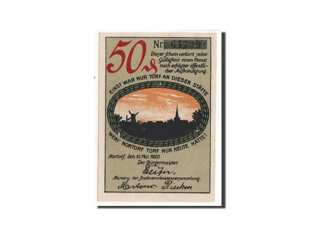 Geldschein, Deutschland, Nortorf, 50 Pfennig, Ecusson, 1920, 1920-05-10, UNZ