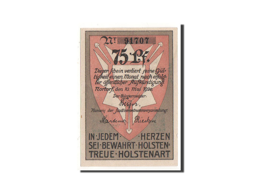 Geldschein, Deutschland, Nortorf, 75 Pfennig, Eglise, 1920, 1920-05-10, UNZ