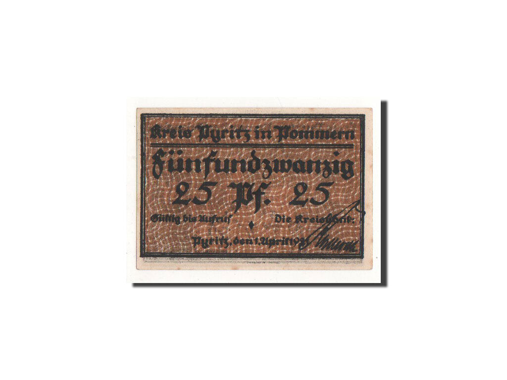 Geldschein, Deutschland, Pyritz, 25 Pfennig, château, 1921, 1921-04-01, UNZ