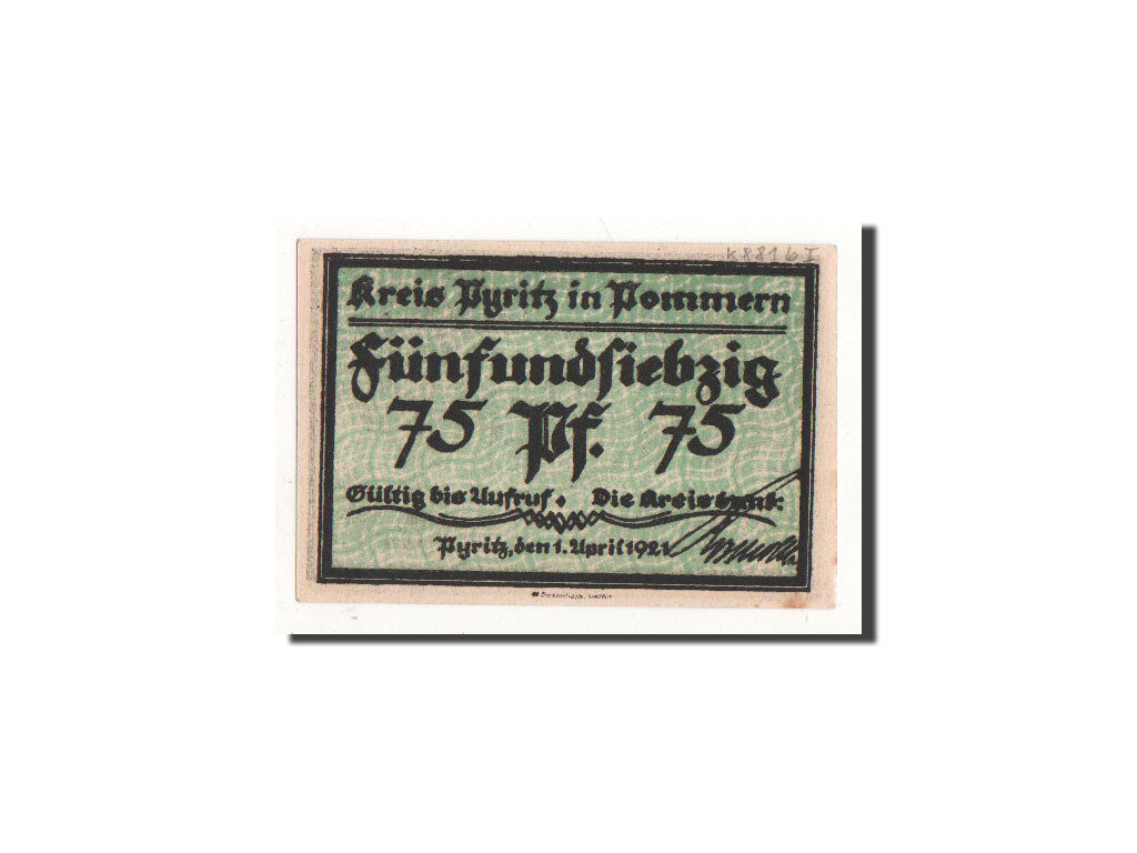 Geldschein, Deutschland, Pyritz, 75 Pfennig, personnage, 1921, 1921-04-01, UNZ
