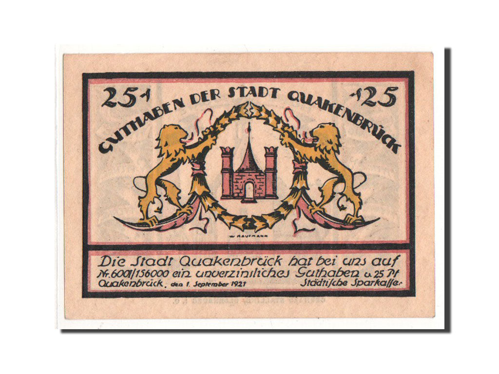 Geldschein, Deutschland, Quakenbrück, 25 Pfennig, Eglise, 1921, 1921-09-01