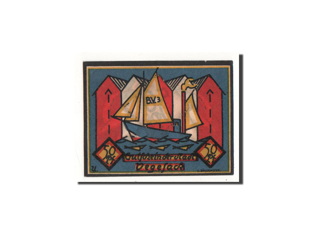 Geldschein, Deutschland, Vegesack, 50 Pfennig, bateau, 1921, 1921-05-13, UNZ