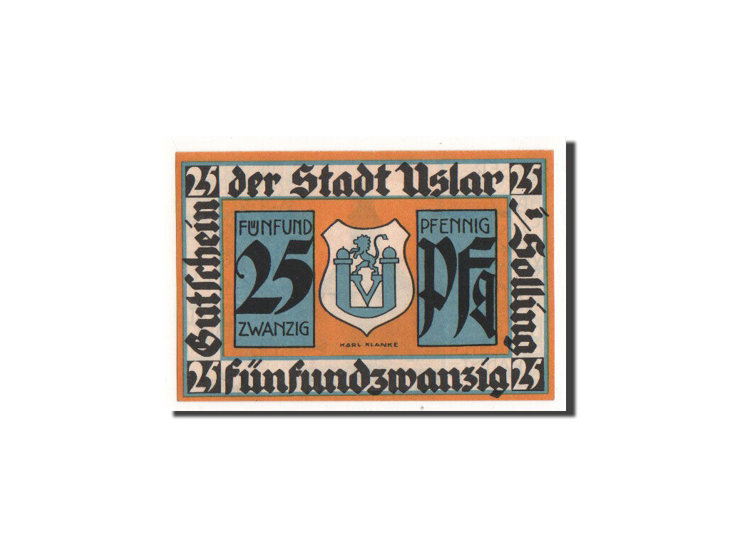 Billete, Alemania, Uslar, 25 Pfennig, Ecusson, O.D, Undated, UNC, Mehl:1355.1