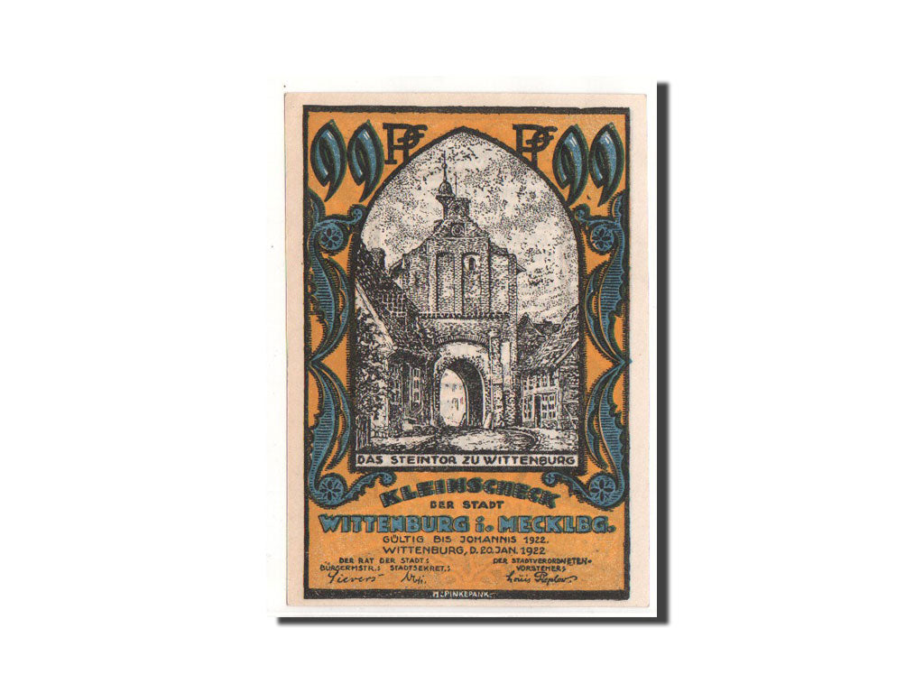 Geldschein, Deutschland, Wittenburg, 1 Pfenning, Ecusson, 1922, 1922-01-20, UNZ