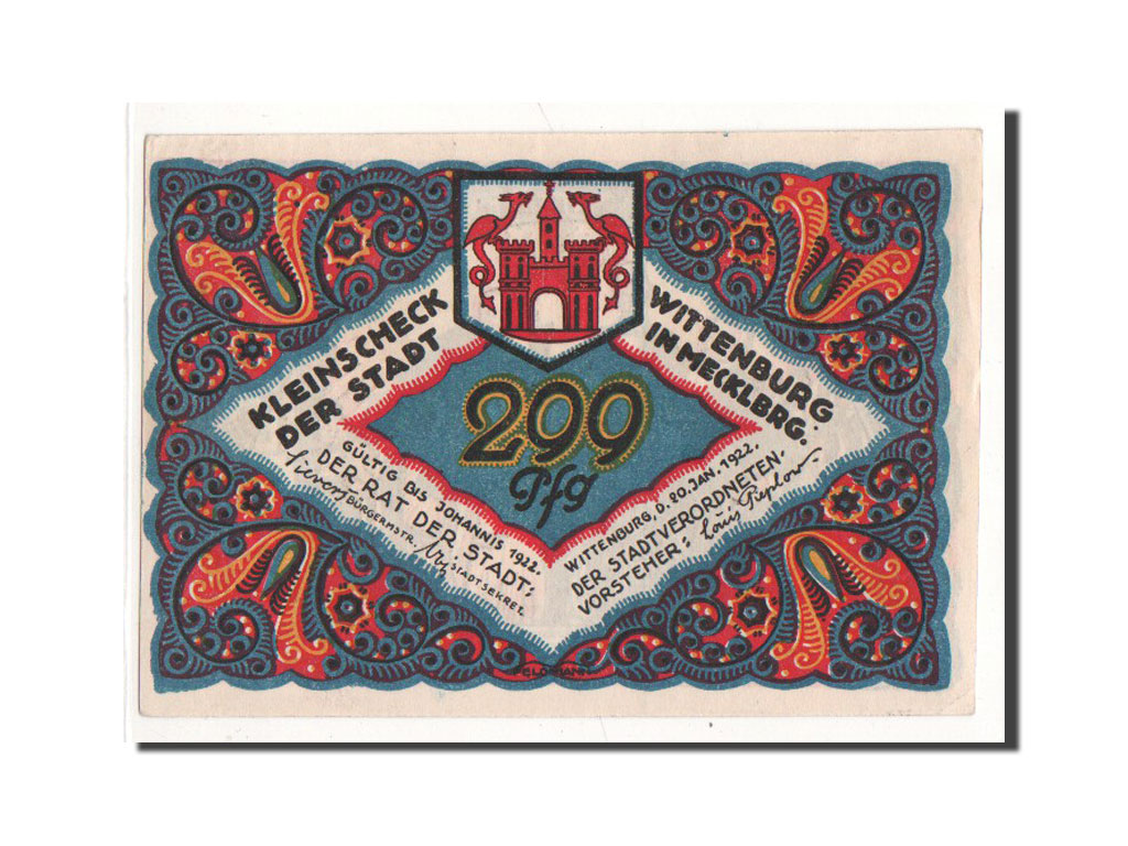 Banknote, Germany, Wittenburg, 1 Pfenning, personnage, 1922, 1922-01-20