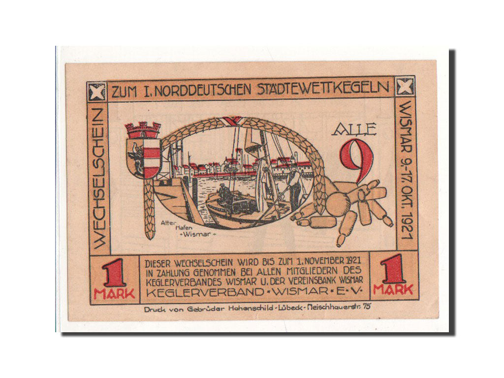 Geldschein, Deutschland, Wismar, 1 Mark, personnage, 1921, 1921-10-09, UNZ