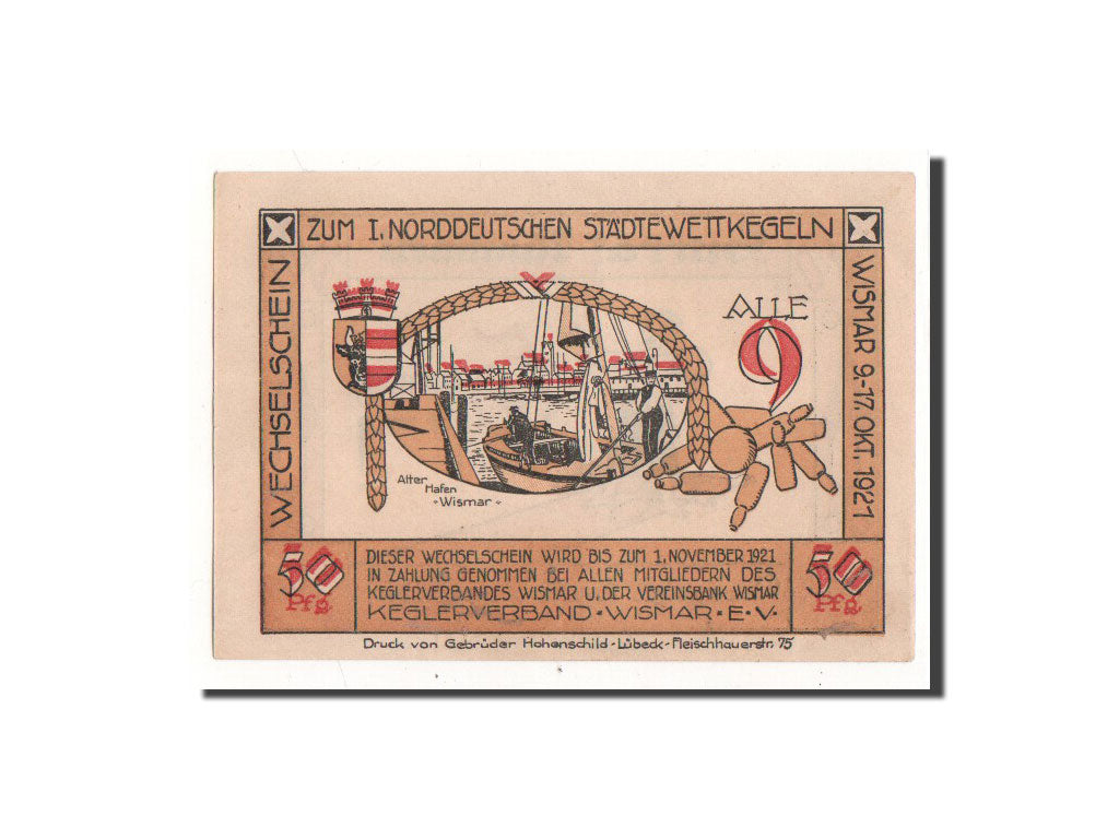 Banknote, Germany, Wismar, 50 Pfennig, port 1, 1921, 1921-10-09, UNC(65-70)