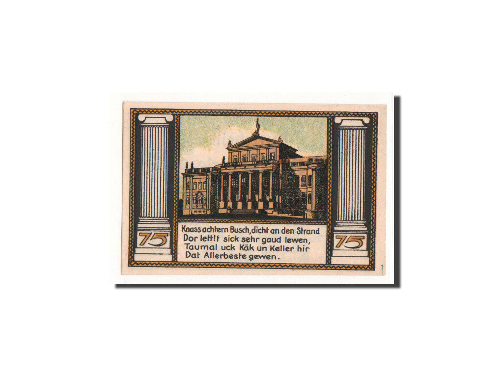 Geldschein, Deutschland, Putbus auf Rügen, 75 Pfennig, monument 2, O.D