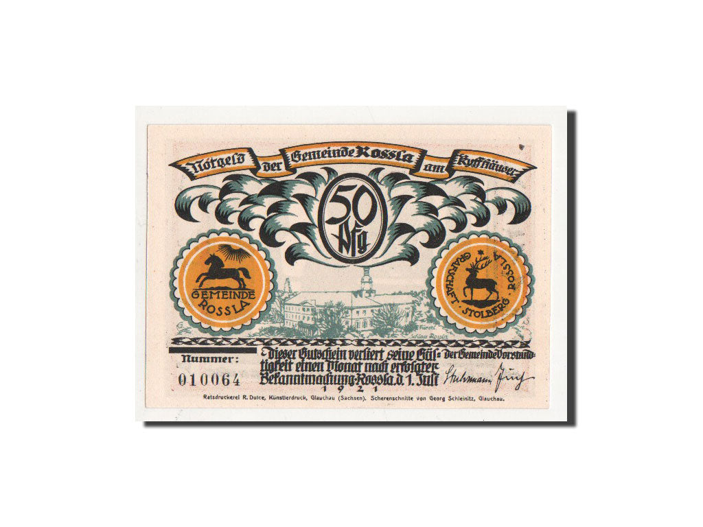 Billete, Alemania, Rossla am Kyffhaüser, 50 Pfennig, personnage 3, 1921