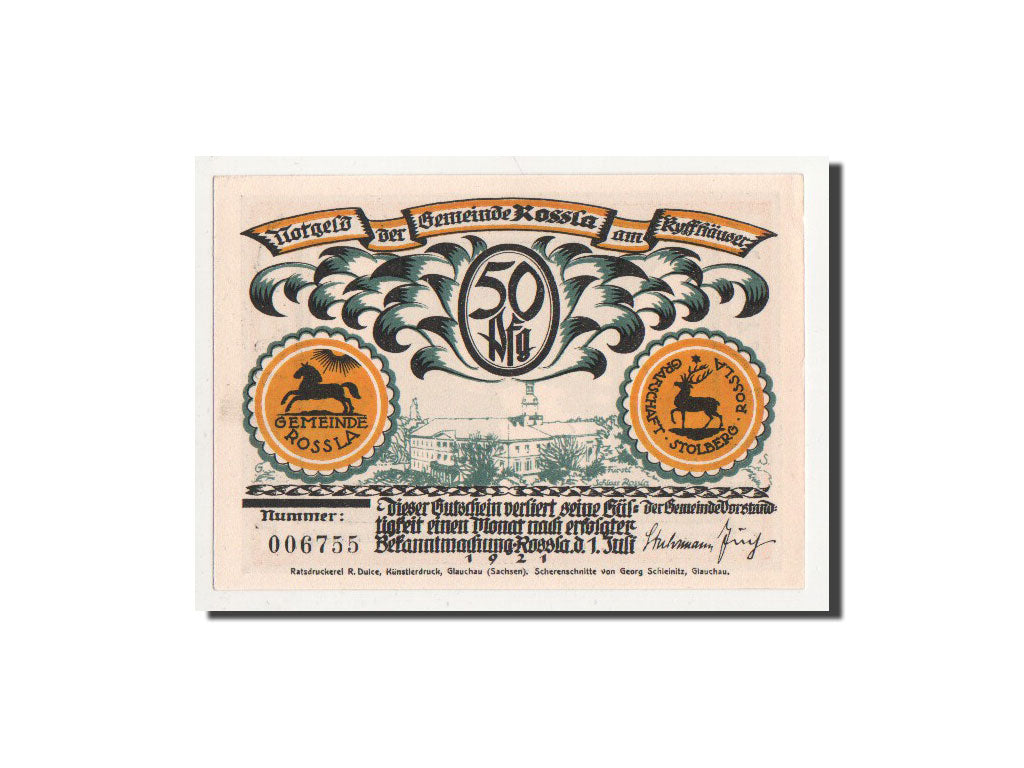 Billete, Alemania, Rossla am Kyffhaüser, 50 Pfennig, personnage 4, 1921