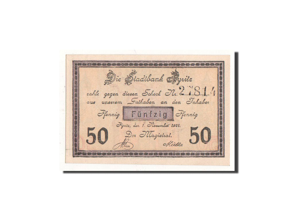 Billete, Alemania, Pyritz, 50 Pfennig, château, 1921, 1921-11-01, UNC