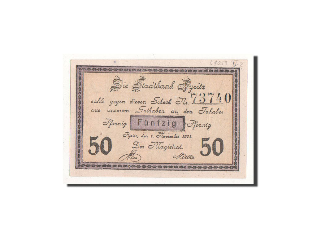 Billete, Alemania, Pyritz, 50 Pfennig, château, 1921, 1921-11-01, UNC