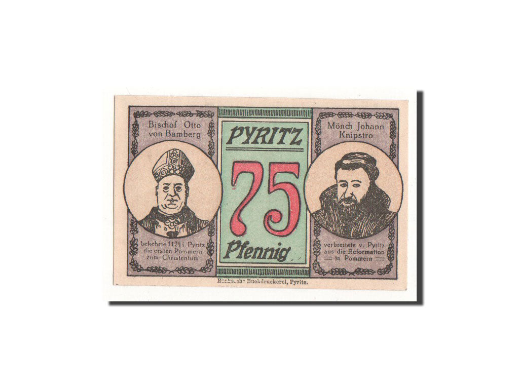 Banknote, Germany, Pyritz, 75 Pfennig, portrait, 1921, 1921-11-01, UNC(65-70)
