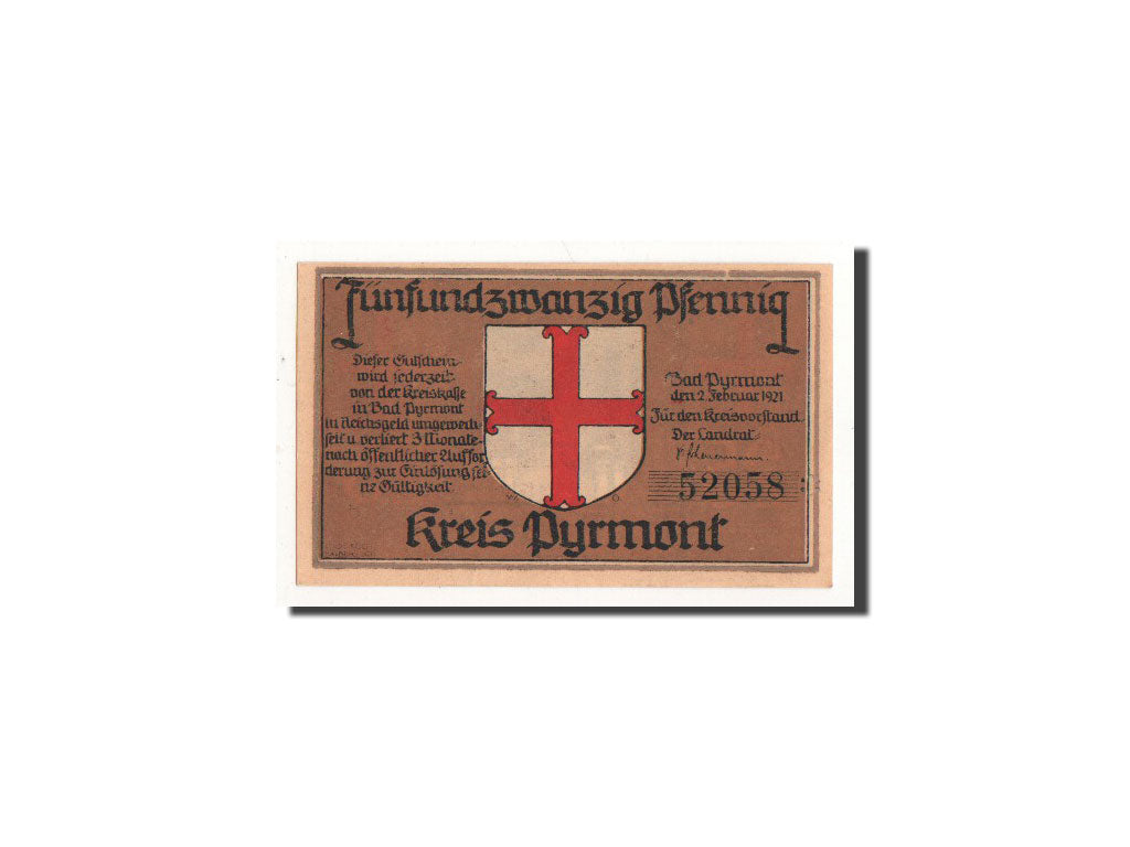 Billete, Alemania, Pyrmont, 25 Pfennig, personnage, 1921, 1921-02-02, UNC