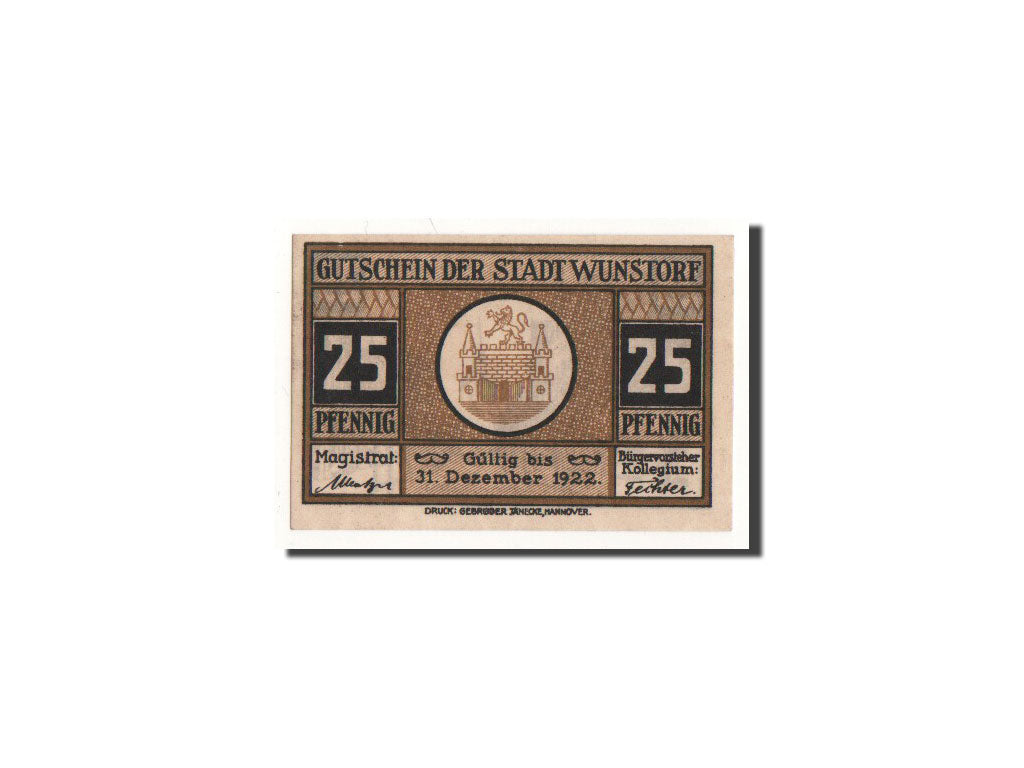 Banknote, Germany, Wunstorf, 25 Pfennig, centre ville, O.D, Undated, UNC(65-70)