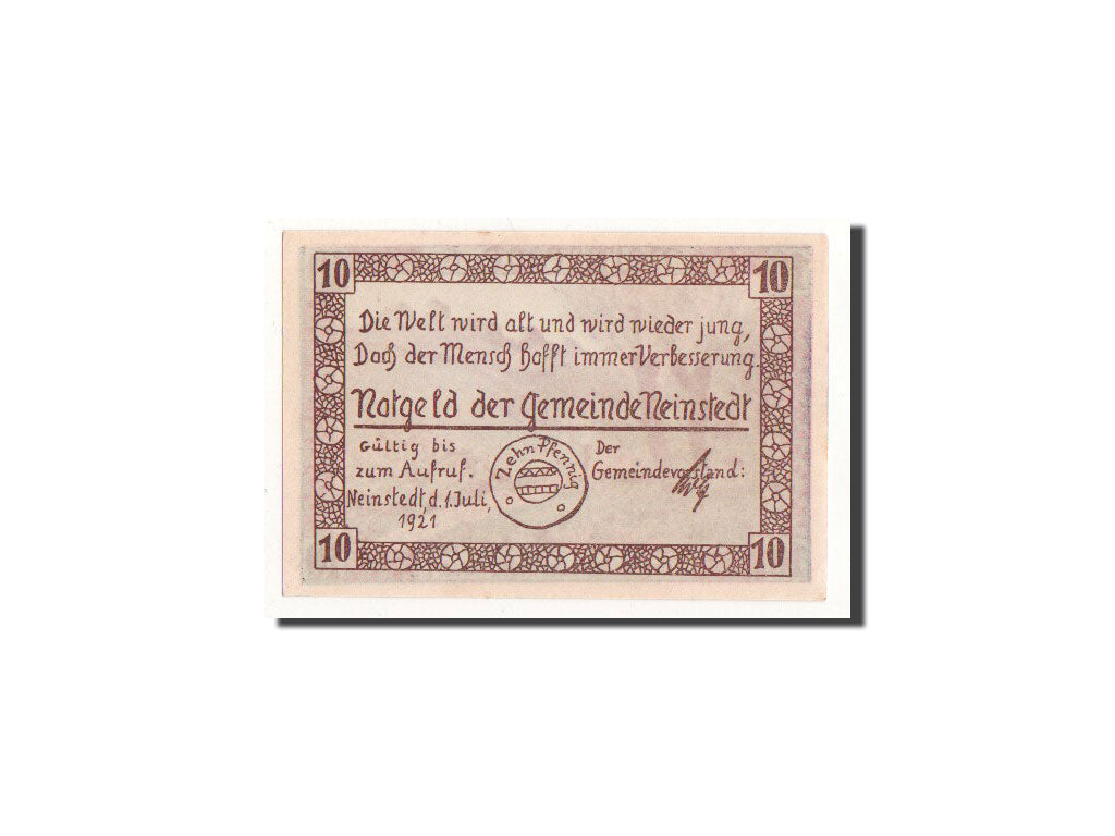Banknot, Niemcy, Neinstedt a Harz, 10 Pfennig, paysage, 1921, 1921-07-01