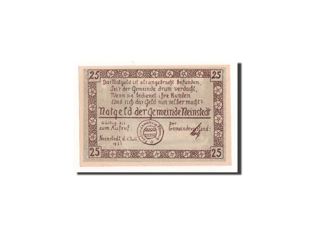 Billete, Alemania, Neinstedt a Harz, 25 Pfennig, paysage, 1921, 1921-07-01, UNC