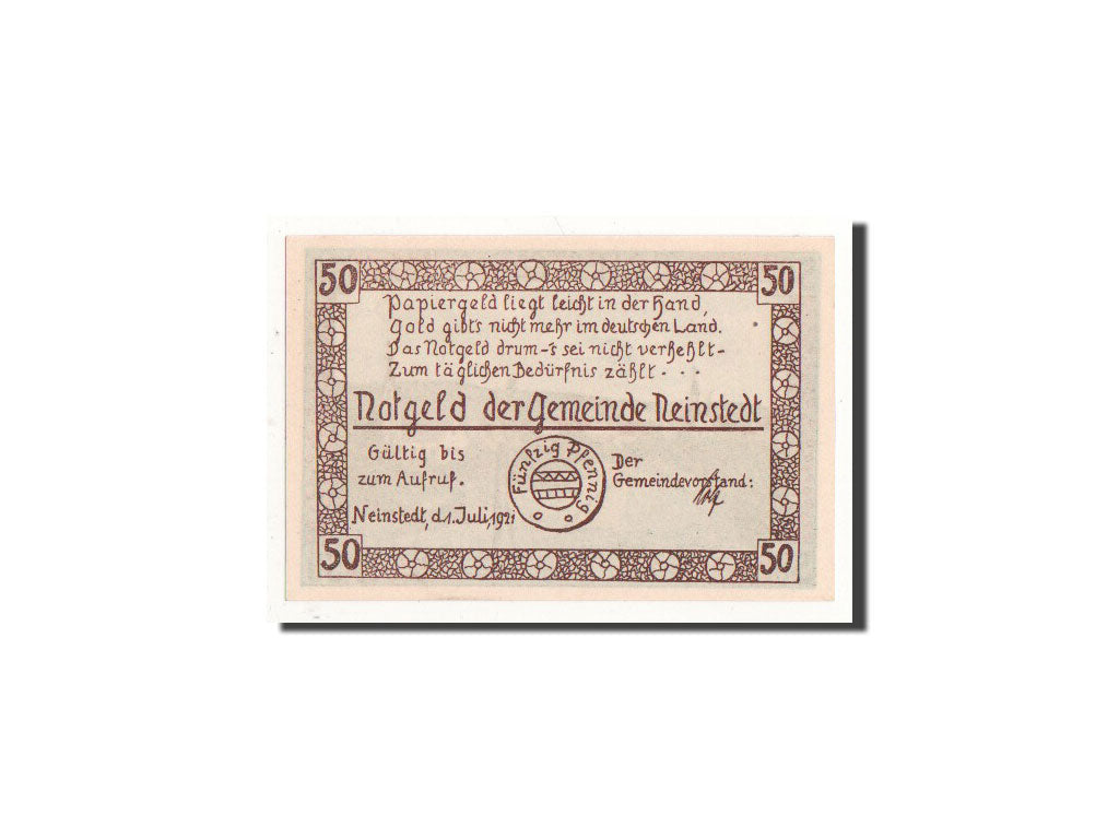 Banknot, Niemcy, Neinstedt a Harz, 50 Pfennig, paysage, 1921, 1921-07-01