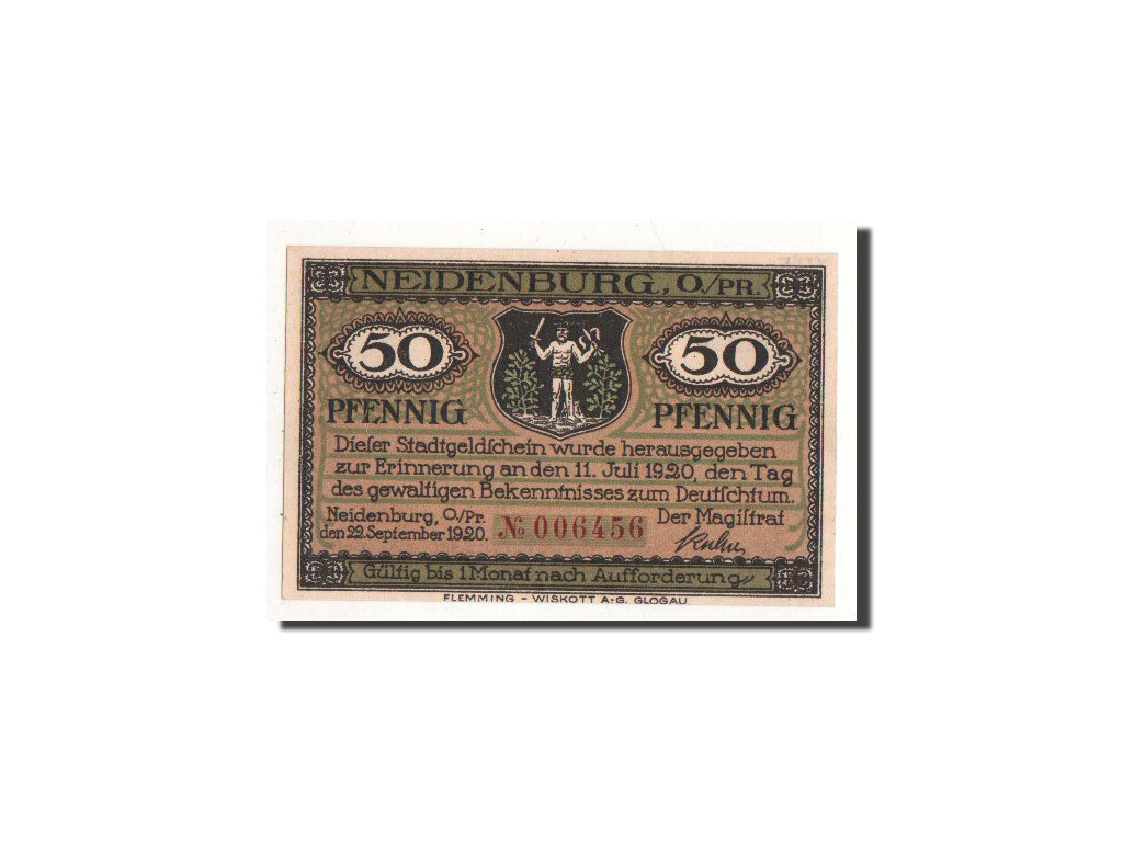 Banconote, Germania, Neidenburg, 50 Pfennig, paysage, 1920, 1920-09-22, FDS