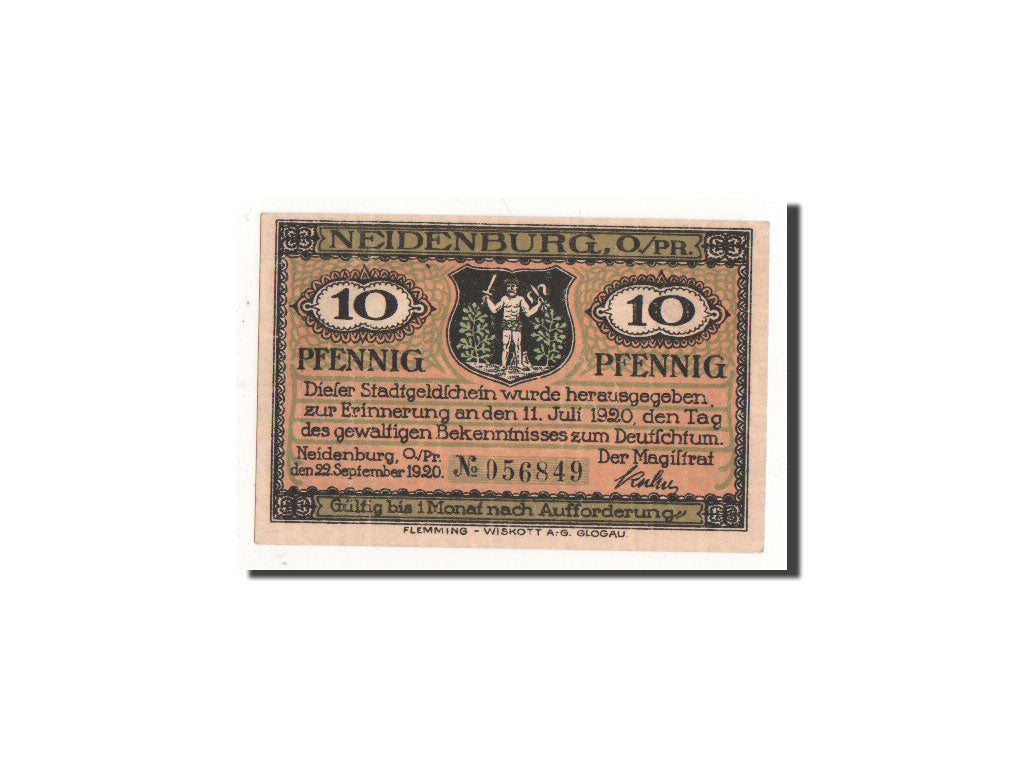 Banknot, Niemcy, Neidenburg, 10 Pfennig, paysage, 1920, 1920-09-22, UNC(65-70)