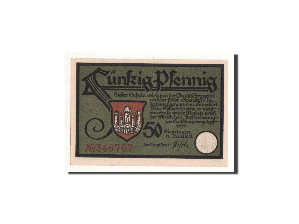 Banknote, Germany, Meiningen, 50 Pfennig, personnage 2, 1921, 1921-06-11