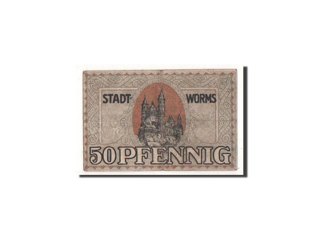 Banknote, Germany, Worms, 50 Pfennig, cathédrale, 1919, 1919-08-30, VF(30-35)