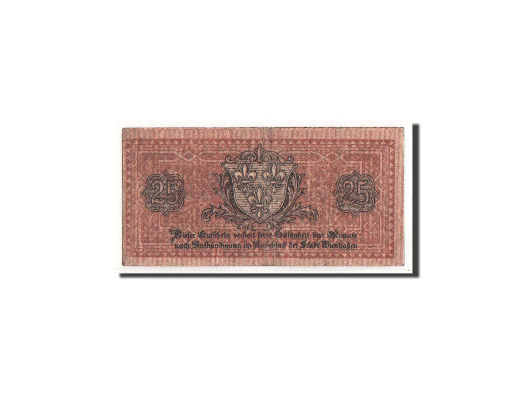 Billete, Alemania, Wiesbaben, 25 Pfennig, Ecusson, 1919, Undated, BC