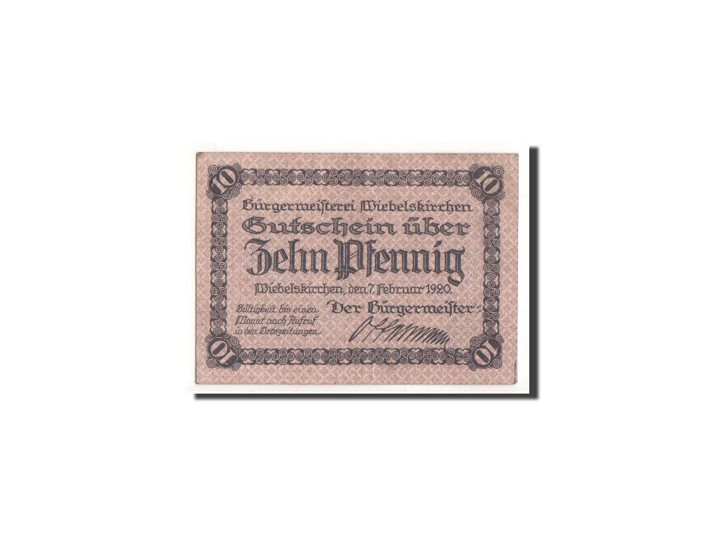 Billete, Alemania, Wiebelskirchen, 10 Pfennig, paysage, 1920, Undated, MBC+