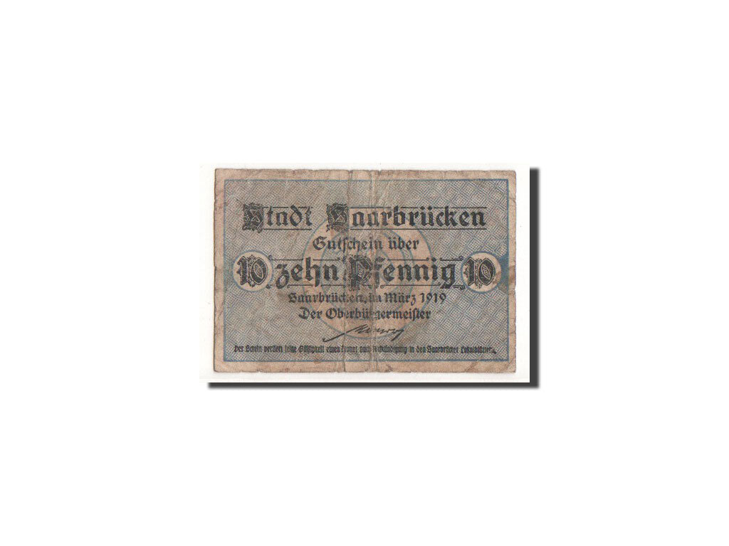 Geldschein, Deutschland, Saarbrücken, 10 Pfennig, Ecusson, 1919, Undated, S