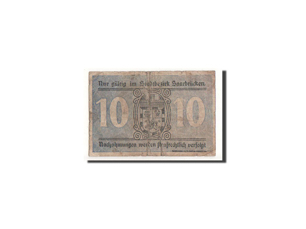 Geldschein, Deutschland, Saarbrücken, 10 Pfennig, Ecusson, 1919, Undated, S